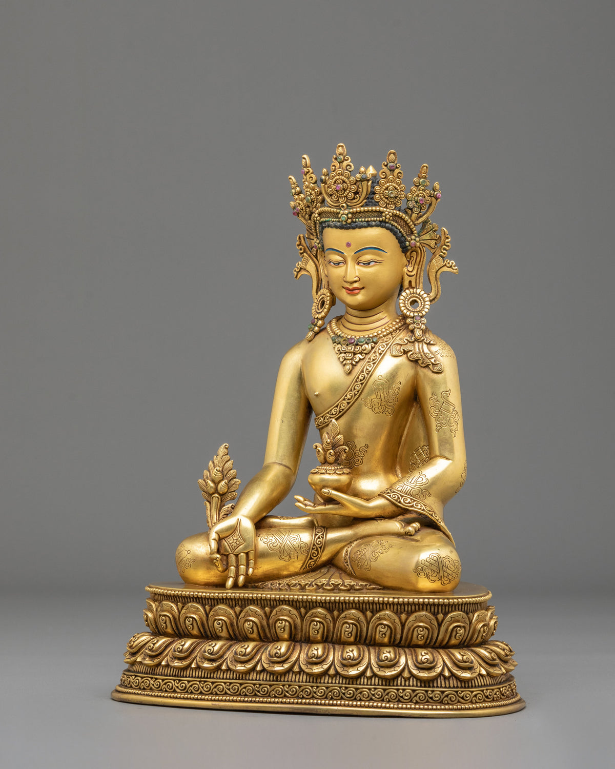 Medicine Buddha Healing Nectar Sculpture | 24K Gold Gilded Buddhist Artwork