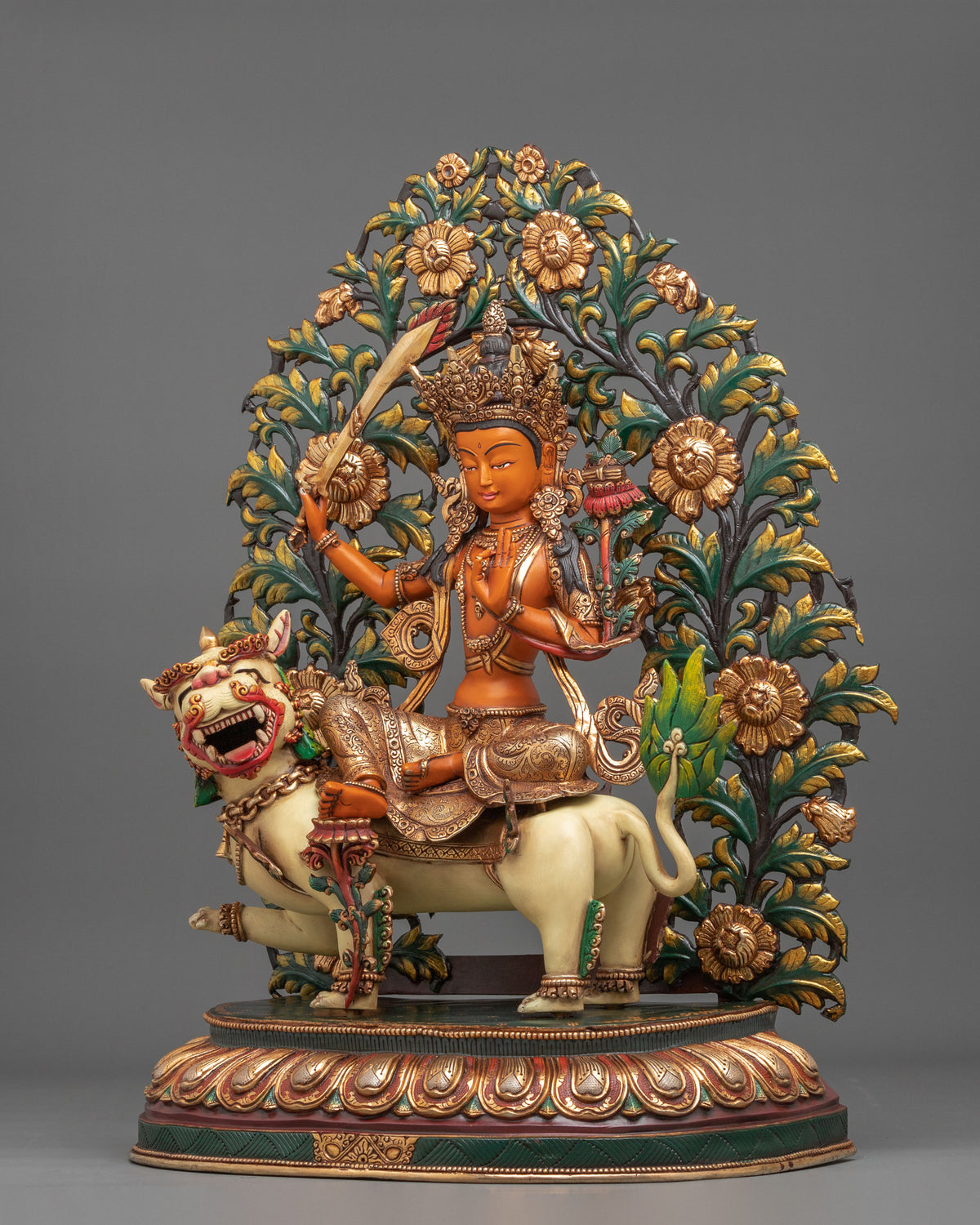 Simhanada Manjushri Wisdom Bodhisattva Sculpture for Altar