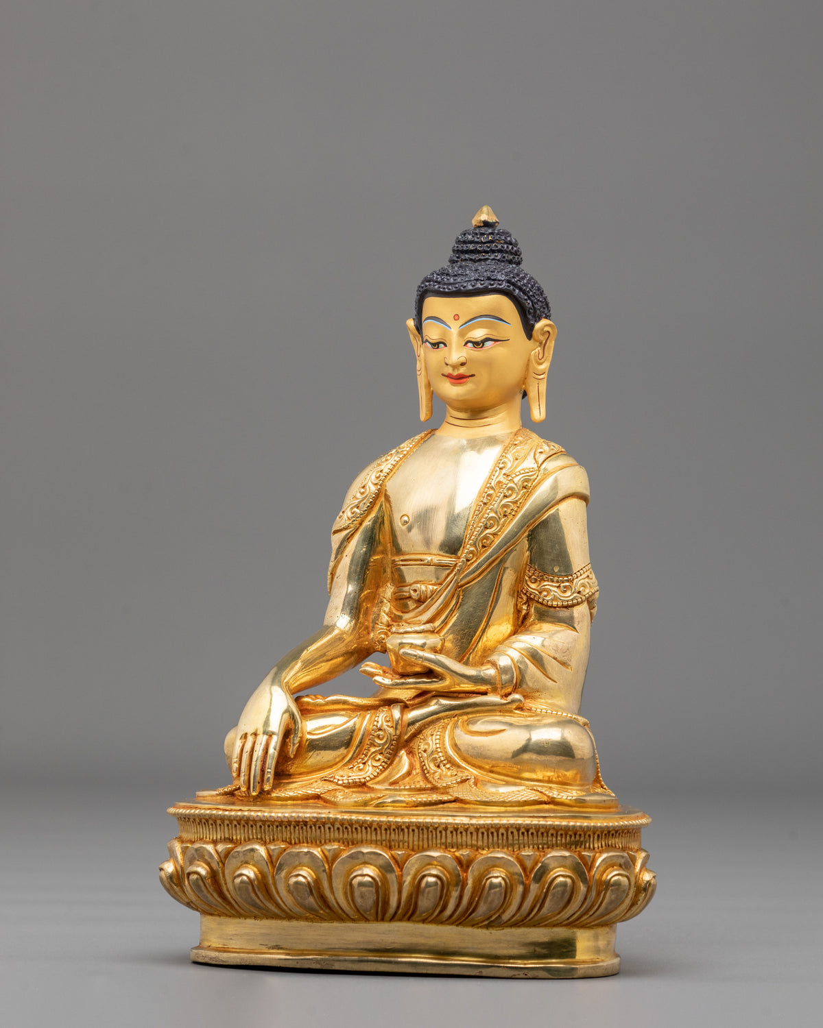 24K Gold-Coated Shakyamuni Buddha Copper Sculpture