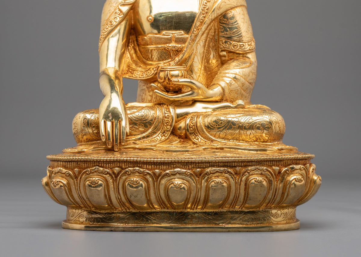 Traditional Copper Statue of Shakyamuni Buddha | 24K Gold Gilded Sculpture