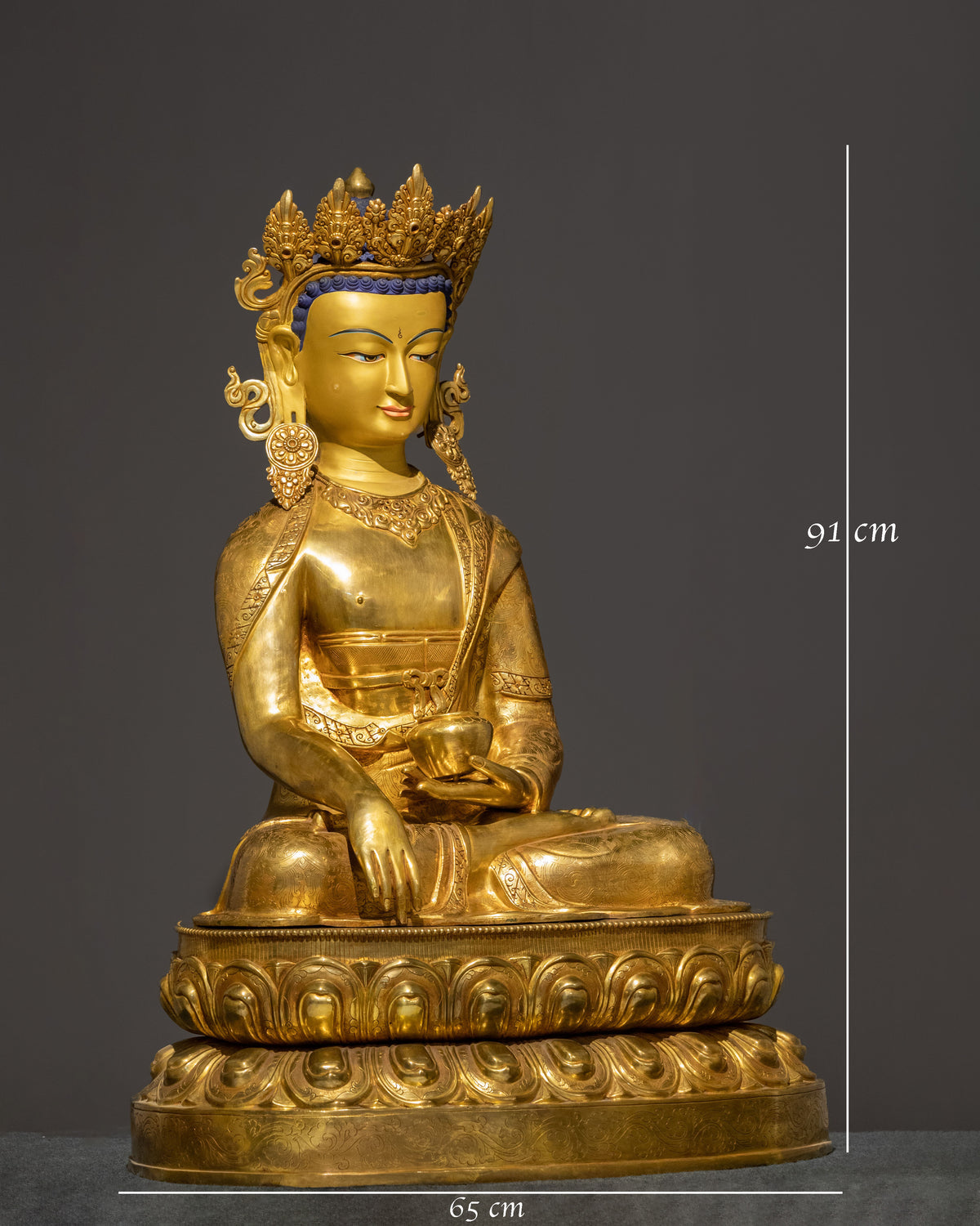 Crown Shakyamuni Buddha 24K Gold Coated Sculpture