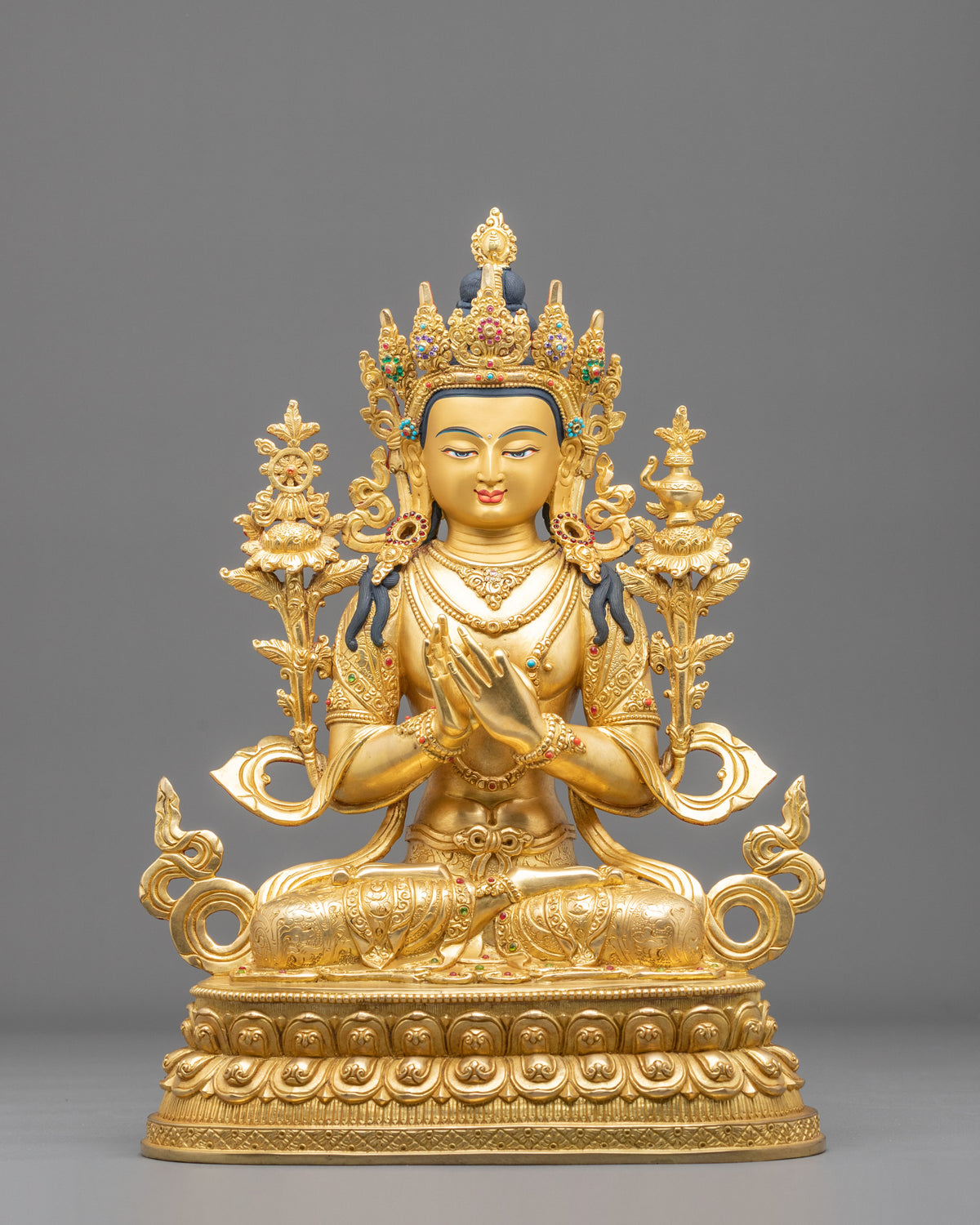 Buddhist Prayer Maitreya Buddha Statue | 24K Gold Gilded Future Buddha Sculpture
