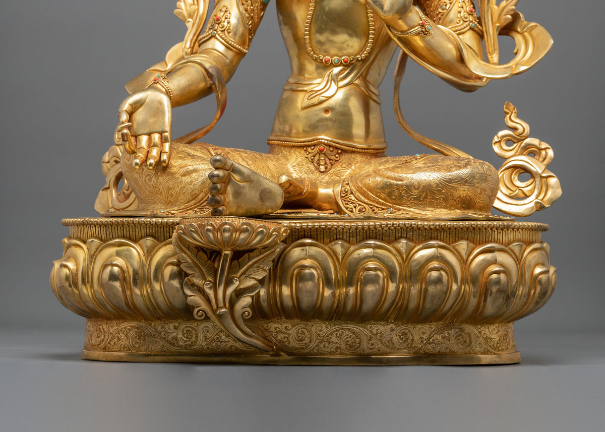 Green Tara 24K Fire Gold Gliding Statue | Buddhist Home Decoration