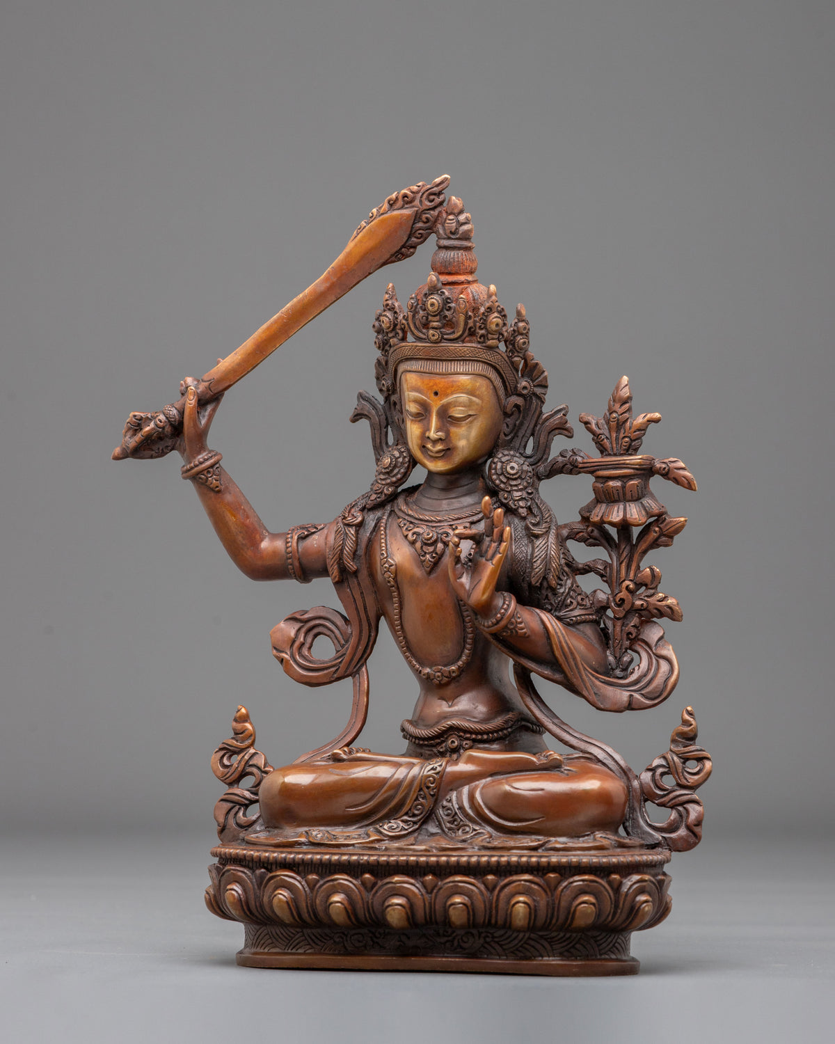 Manjushri Sacred Statue | Oxidized Copper Bodhisattva of Wisdom