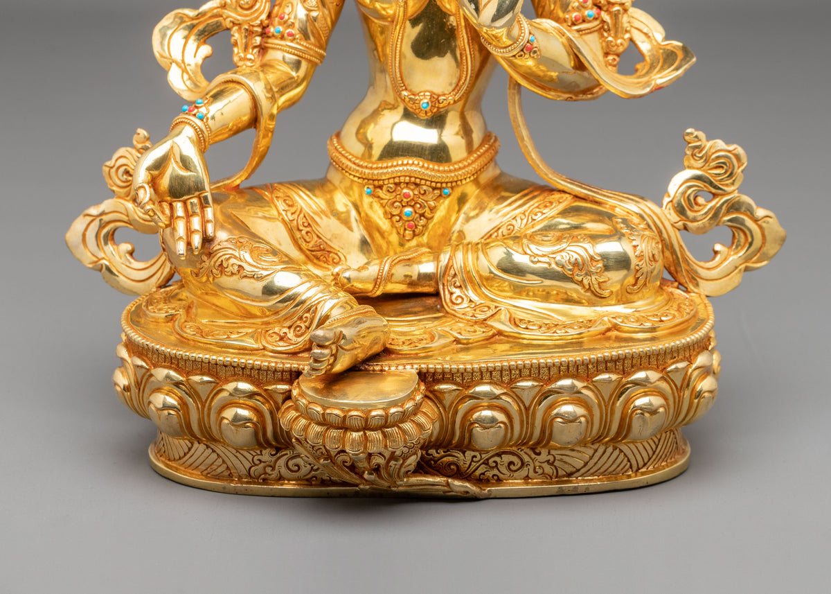 Green Tara Fire Gold Coated Statue | Made in Nepal