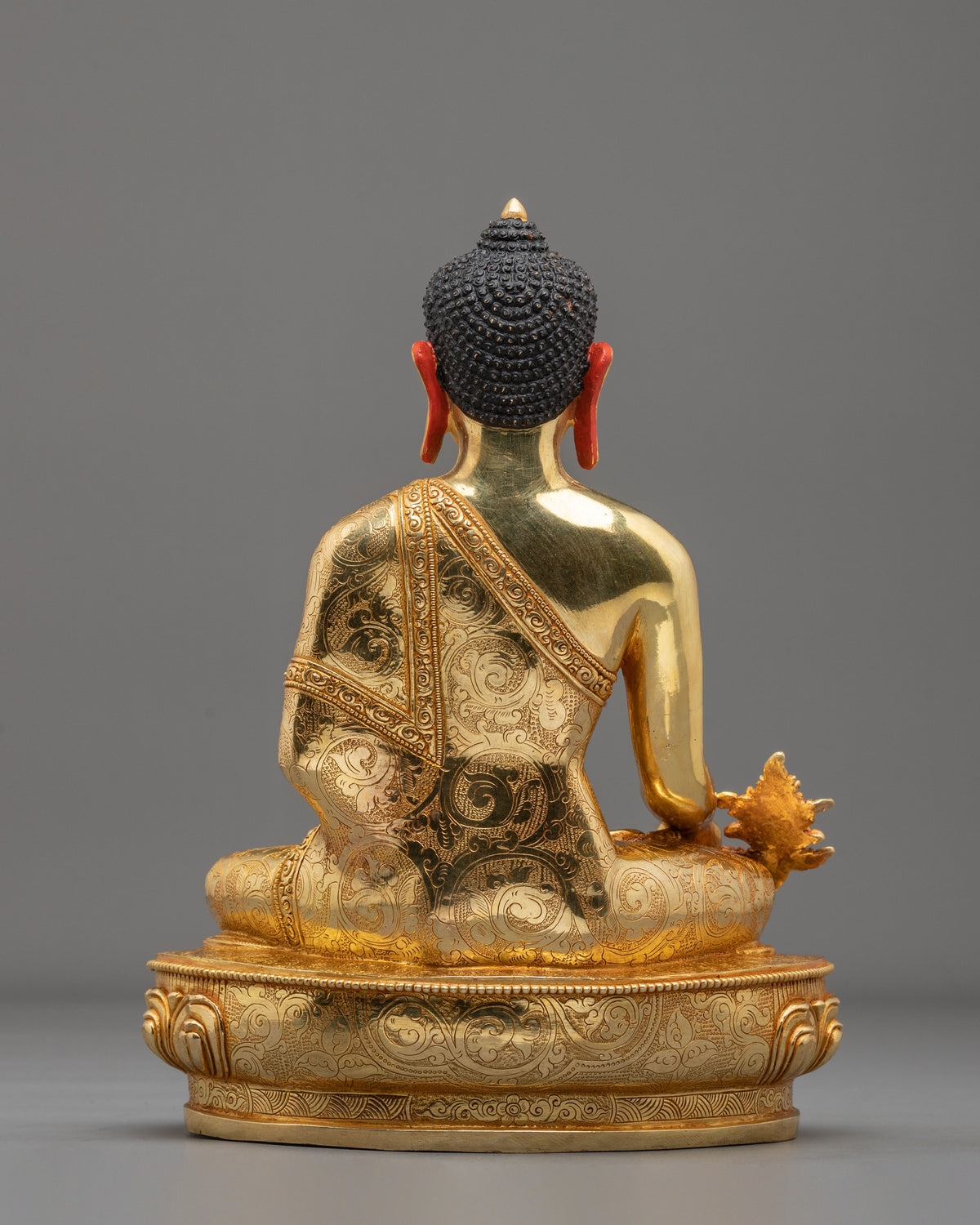 24K Gold Gilded Copper Statue of Medicine Buddha: Himalayan Buddhist Sacred Art