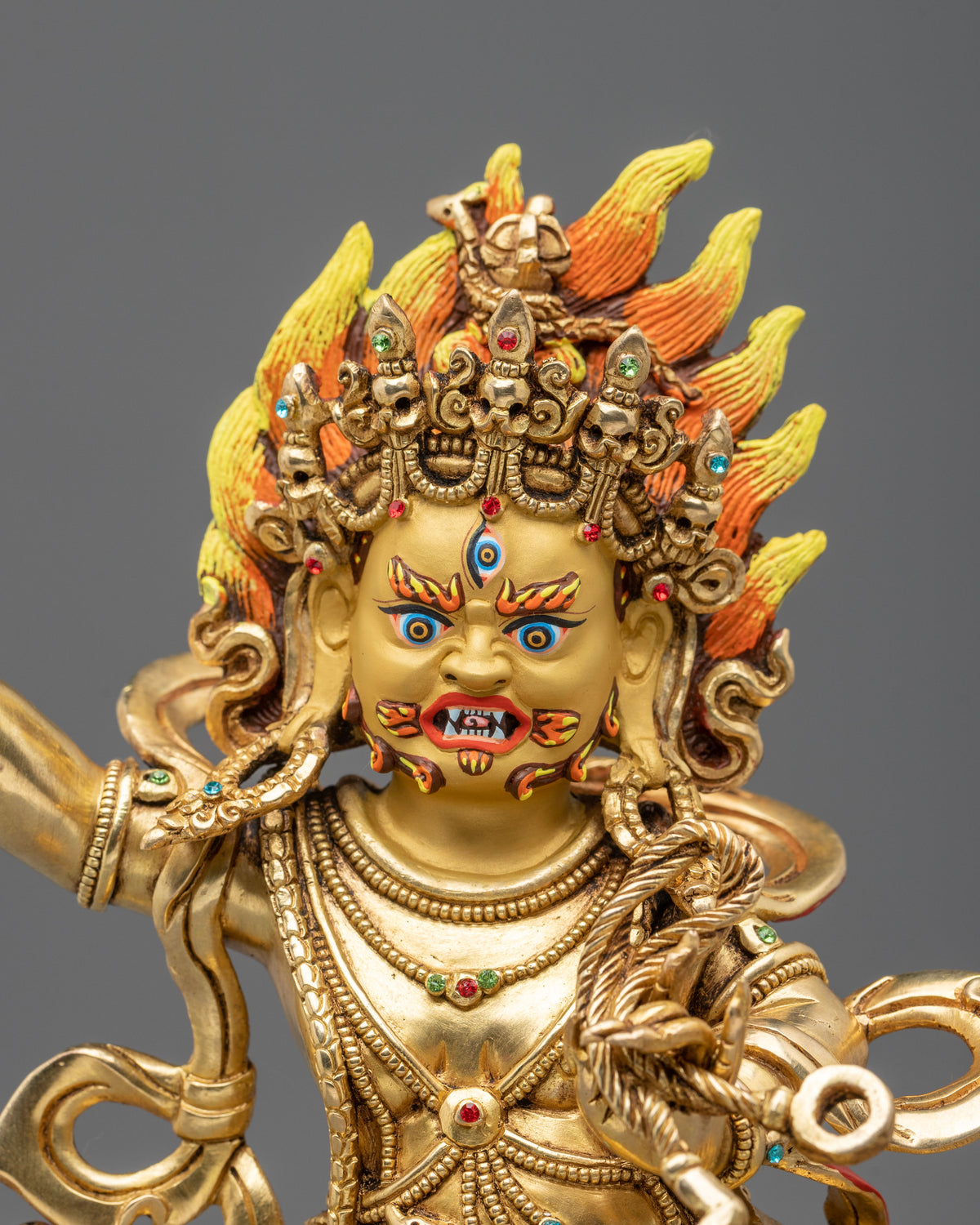 Vajrapani 24K Gold Gilded Sculpture: Wrathful Protector and Holder of the Vajra