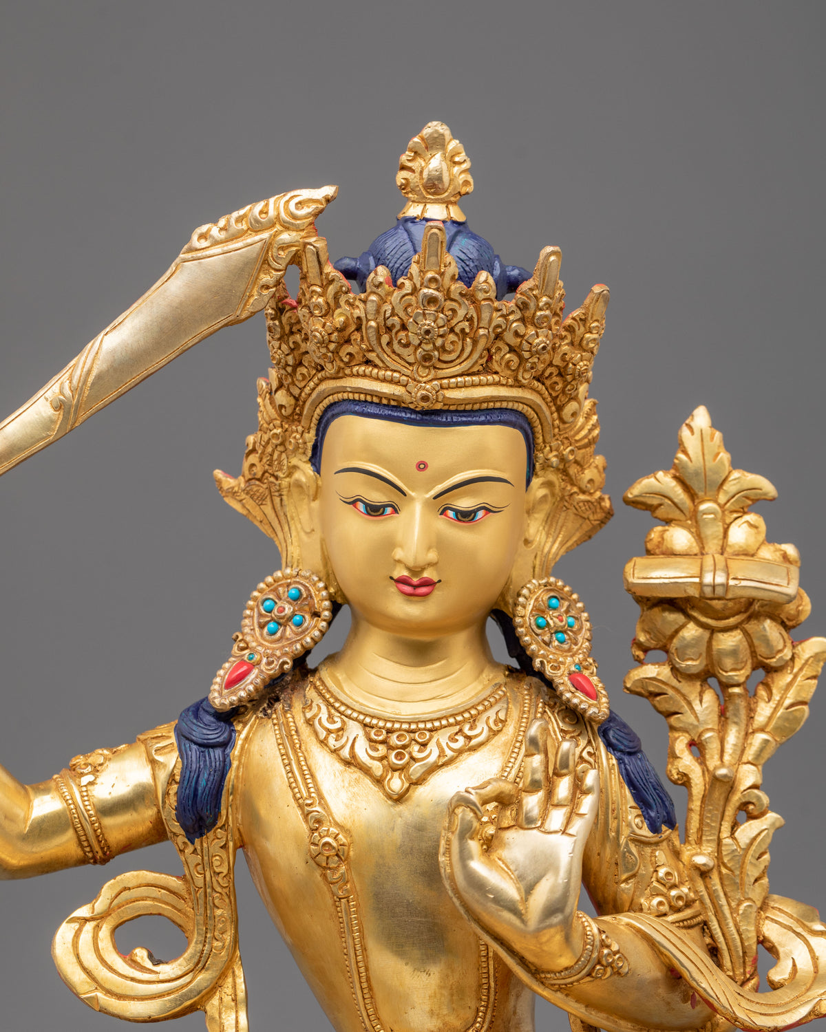 Manjushri Prajna Wisdom Sculpture | 24K Gold Gilded