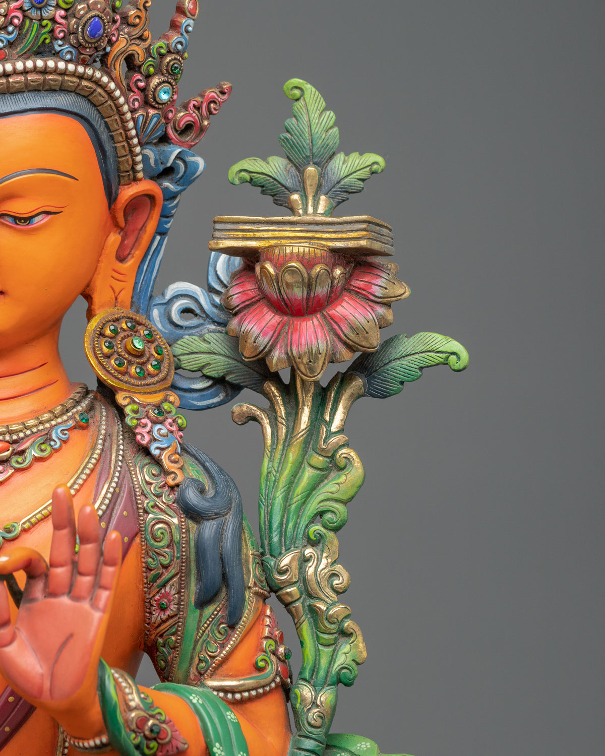 Manjushri 24K Gold Coated Copper Figurine | Bodhisattva of Transcendent Wisdom