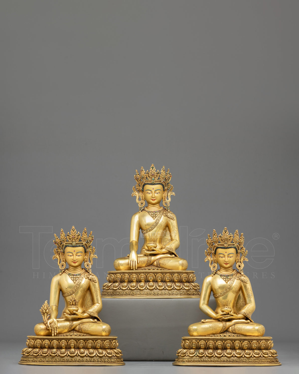 Three Buddhas Harmony of Wisdom Statue Set | Sacred Buddhist Art