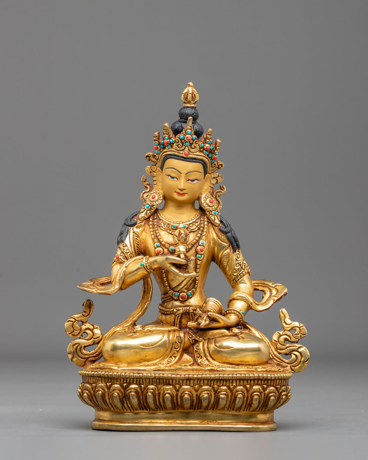 Hand Carved Vajrasattva Copper Sculpture | 24K Gold Gilded Purification Statue