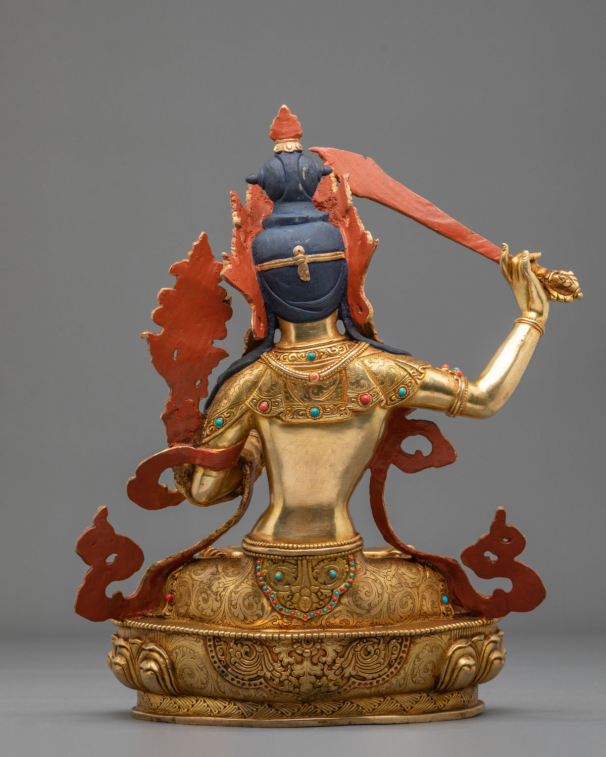 Manjushri Buddhist Golden Handmade Statue | Sacred Meditation Altar