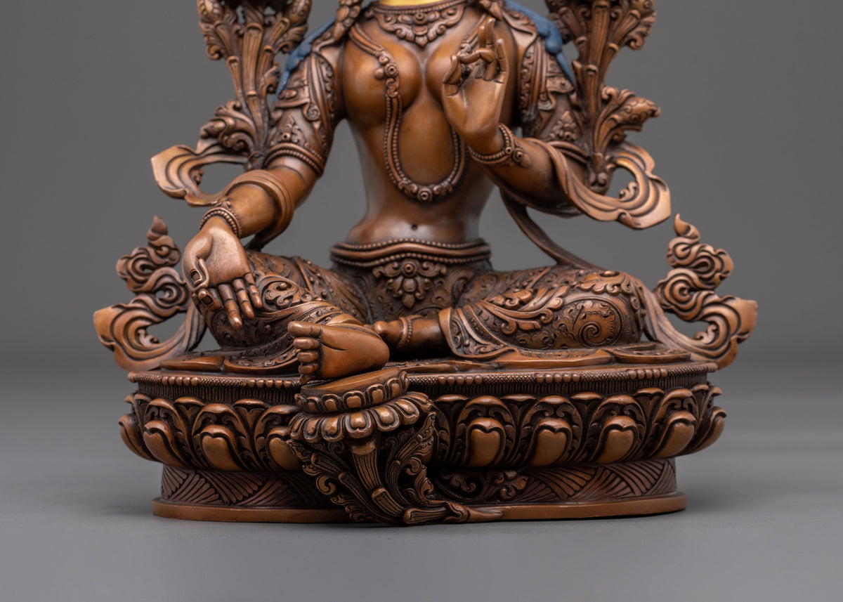 Green Tara Sculpture | Handcrafted Gemstones Adorned Figurine