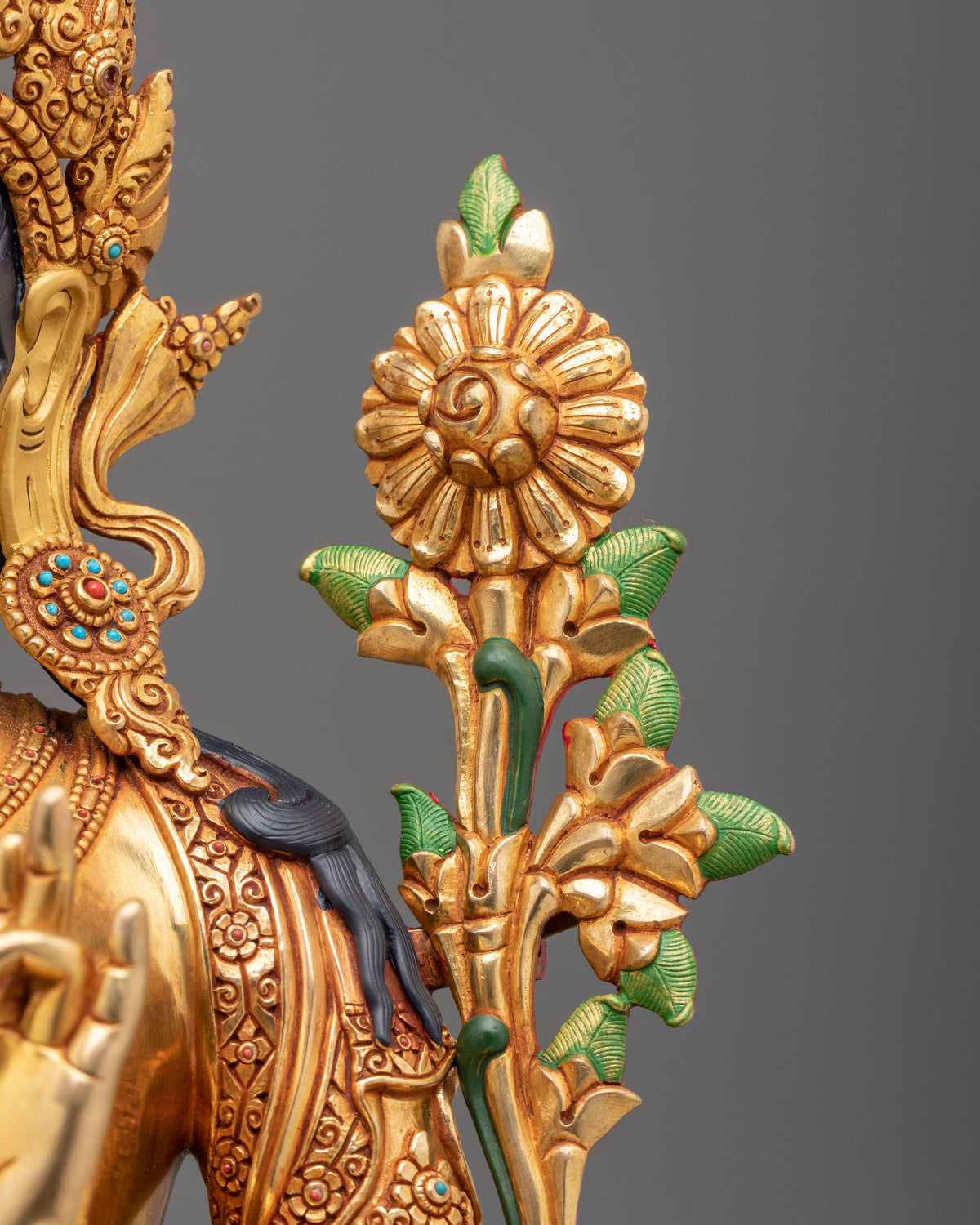Green Tara 24k Gold Gilded Copper Statue | Mother of All Buddhas