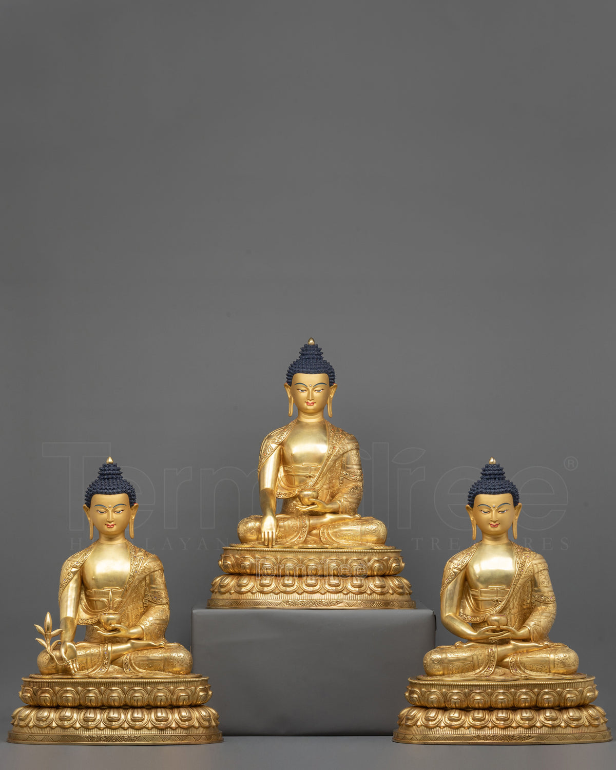 Three Buddha Deity Statue Collection | 24K Gold Gilded Buddhist Statue Set