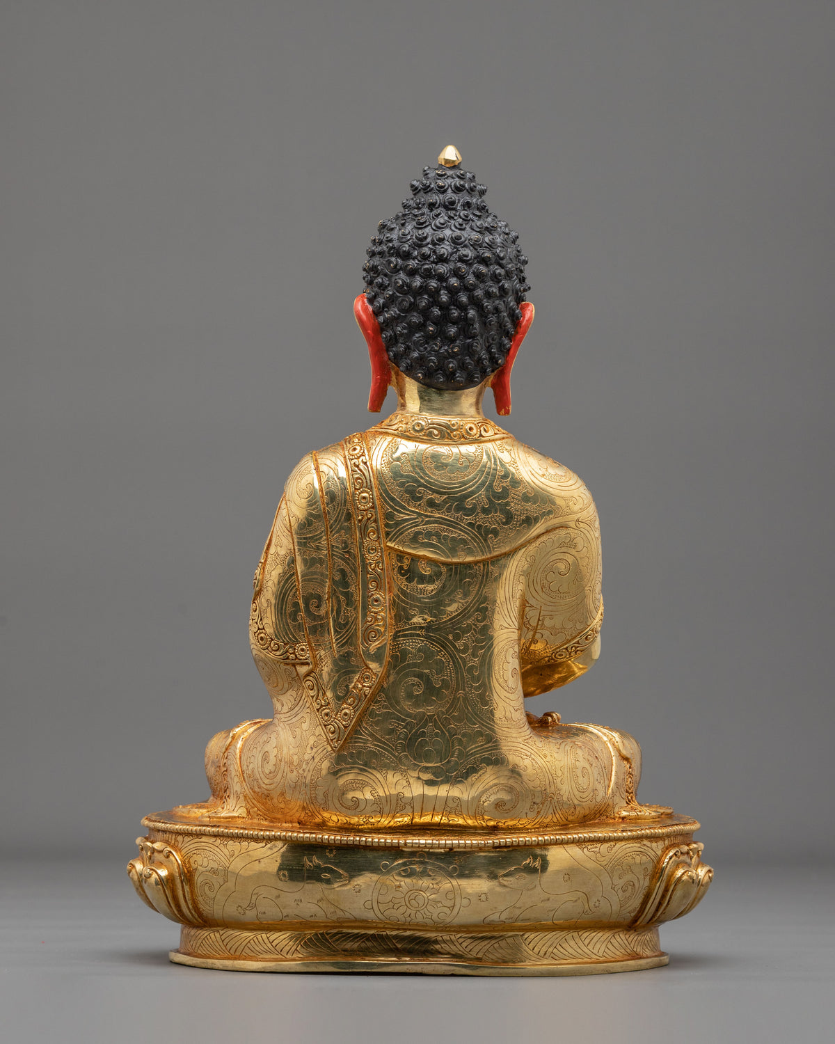 Amitabha Buddha Hand Carved Sculpture: 24K Gold Gilded Serenity