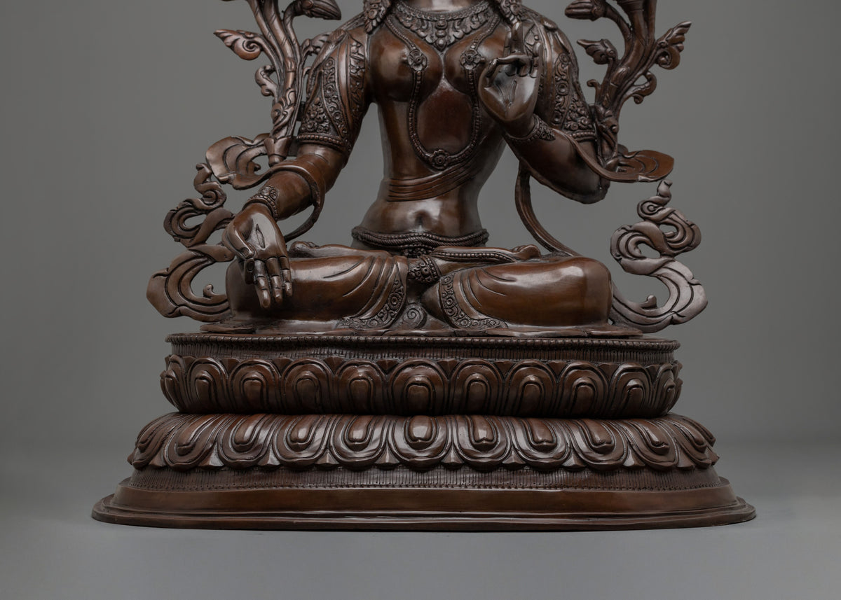 White Tara Oxidized Copper Sculpture for Altar Decor