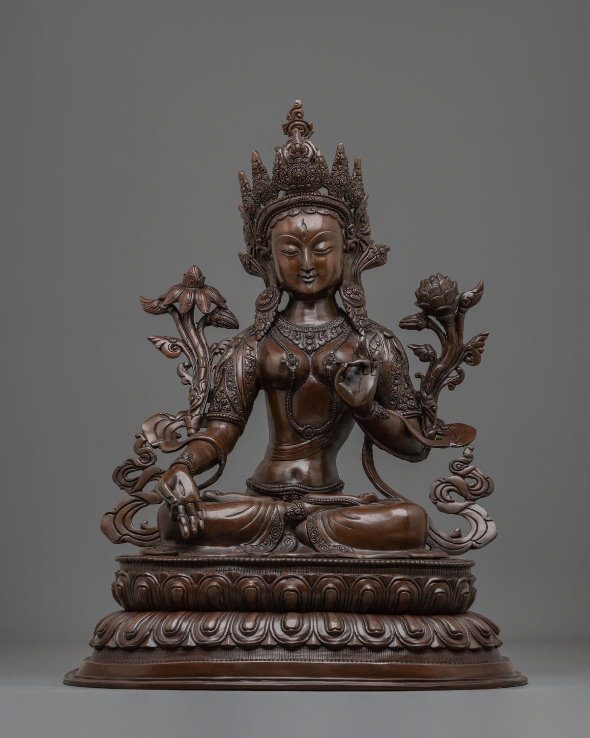 White Tara Oxidized Copper Sculpture for Altar Decor