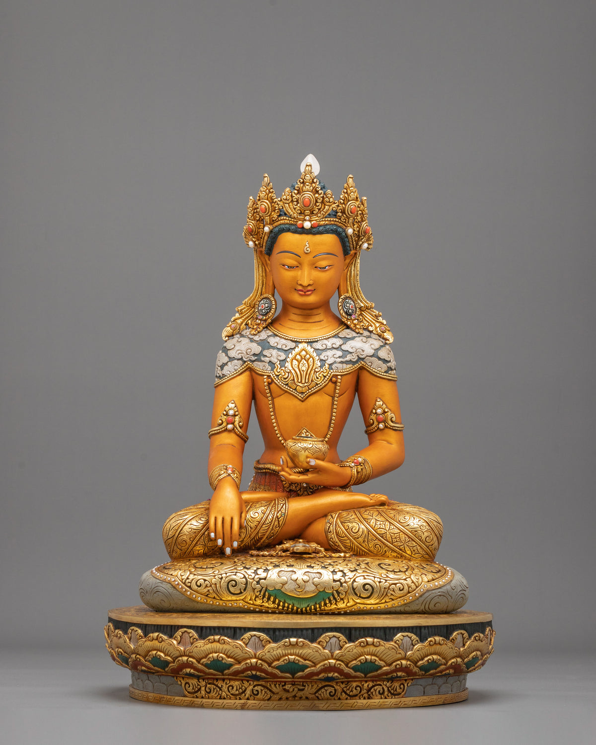 handmade 24k gold glided crown shakyamuni buddha statue