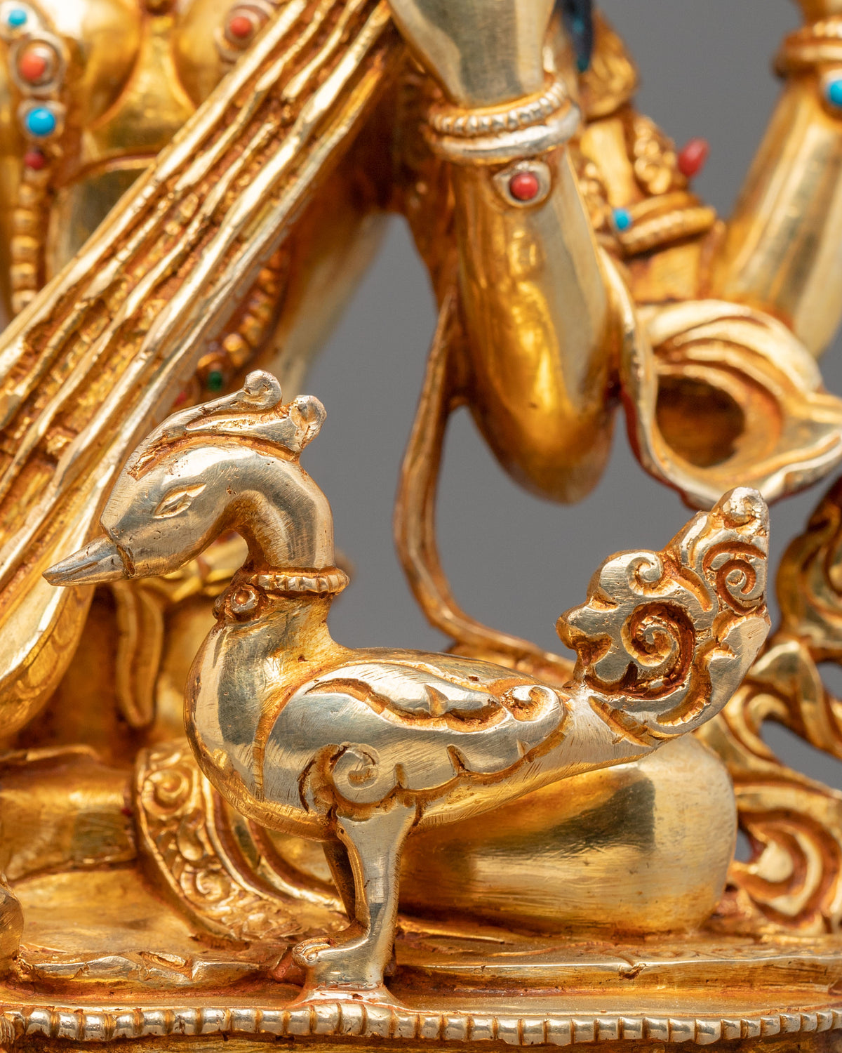 Devi Saraswati 24K Gold Gilded Sculpture | Hindu Goddess of Knowledge
