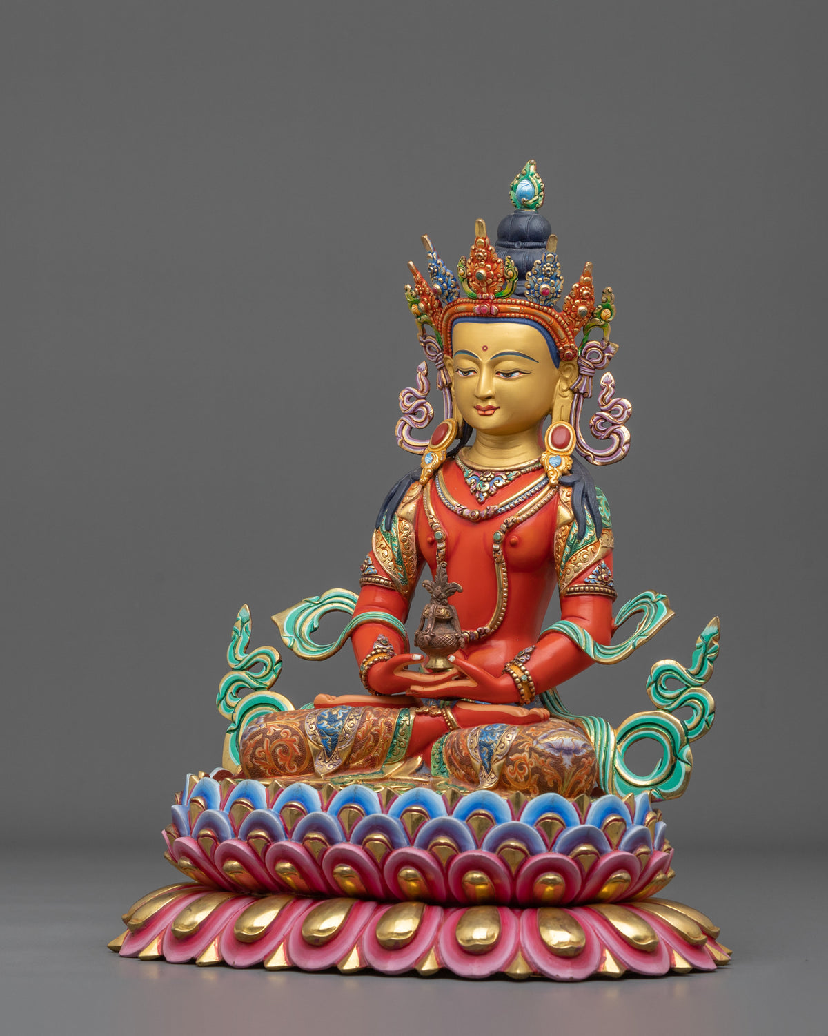 Amitayus Statue: 24K Gold Gilded Handmade Sculpture