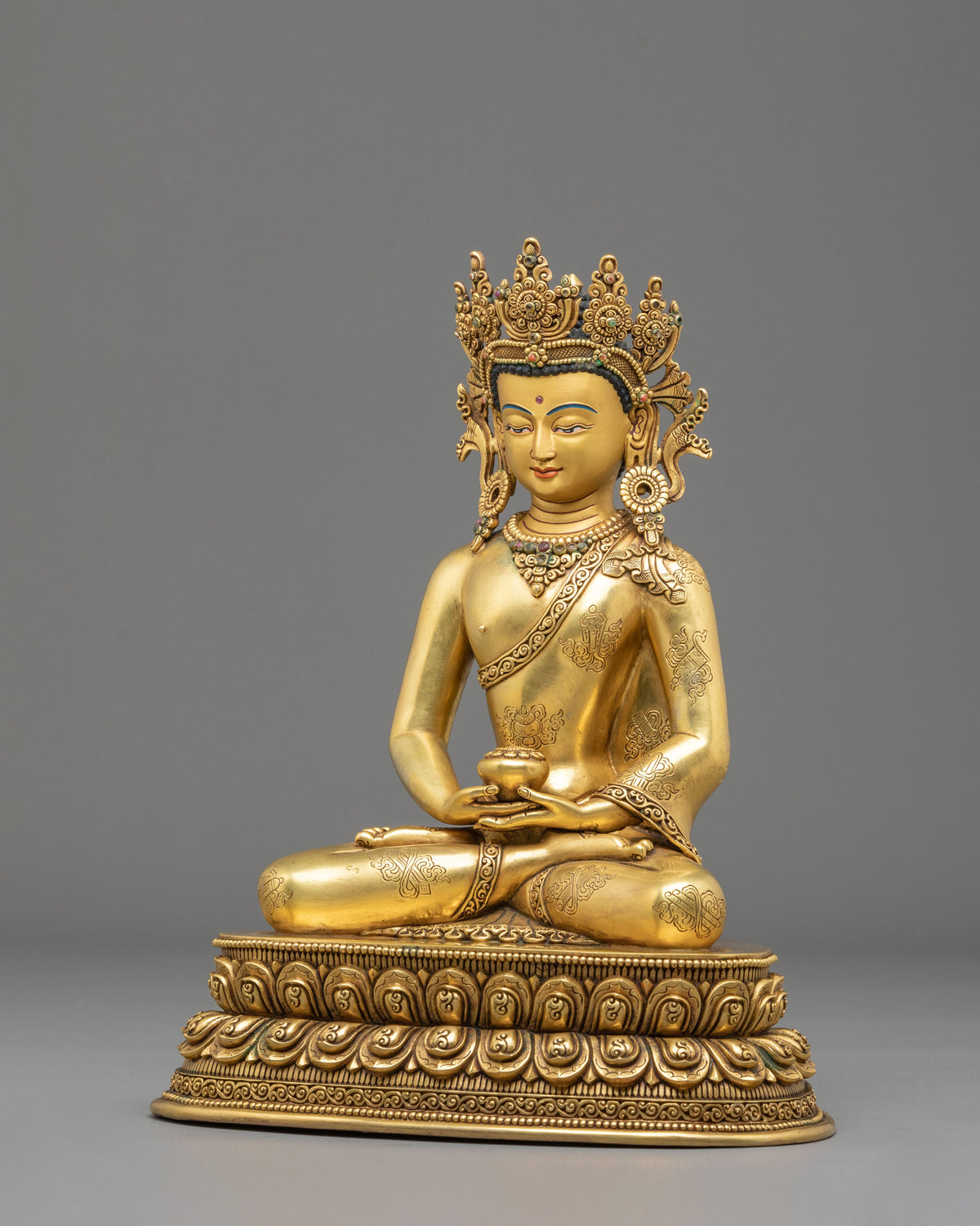 Crown Amitabha Buddha Sculpture | Copper Form of Infinite Light