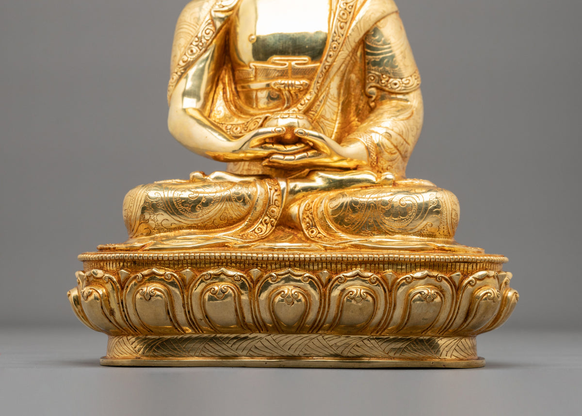 Amitabha Buddha Hand Carved Sculpture: 24K Gold Gilded Serenity