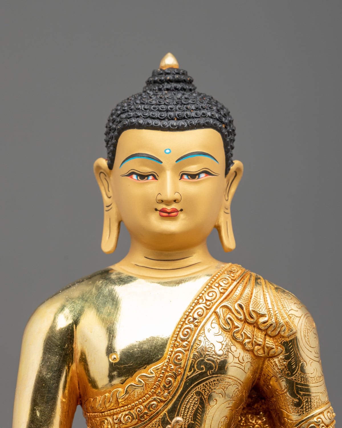 24K Gold Gilded Copper Statue of Medicine Buddha: Himalayan Buddhist Sacred Art