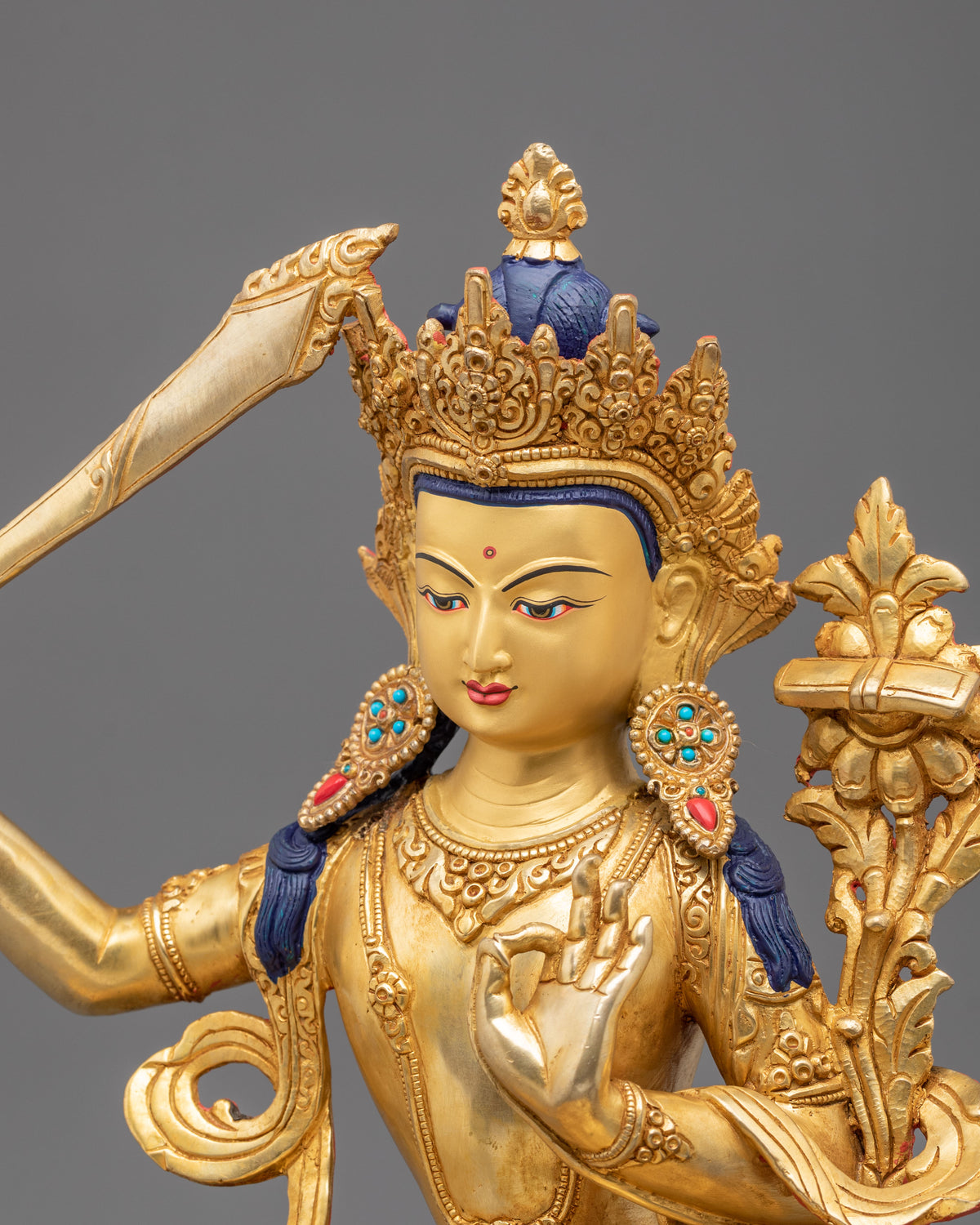 Manjushri Prajna Wisdom Sculpture | 24K Gold Gilded