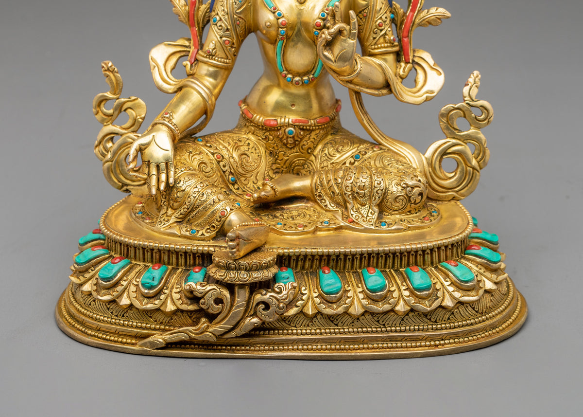 Green Tara Handmade Statue with 24K Fire Gold Gliding