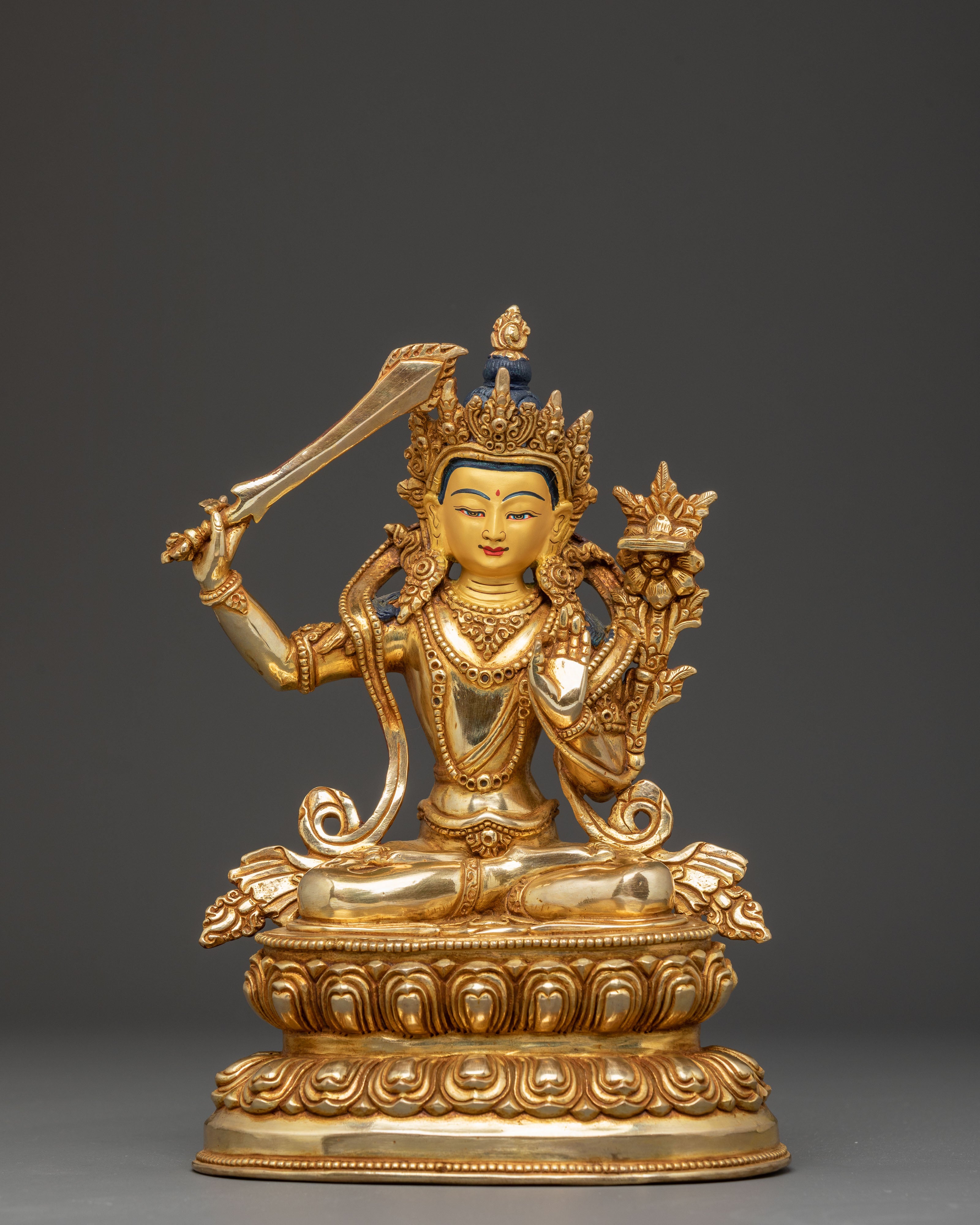 Handmade Radiant Statue of Bodhisattva Manjushri | Wielder of Flaming Sword