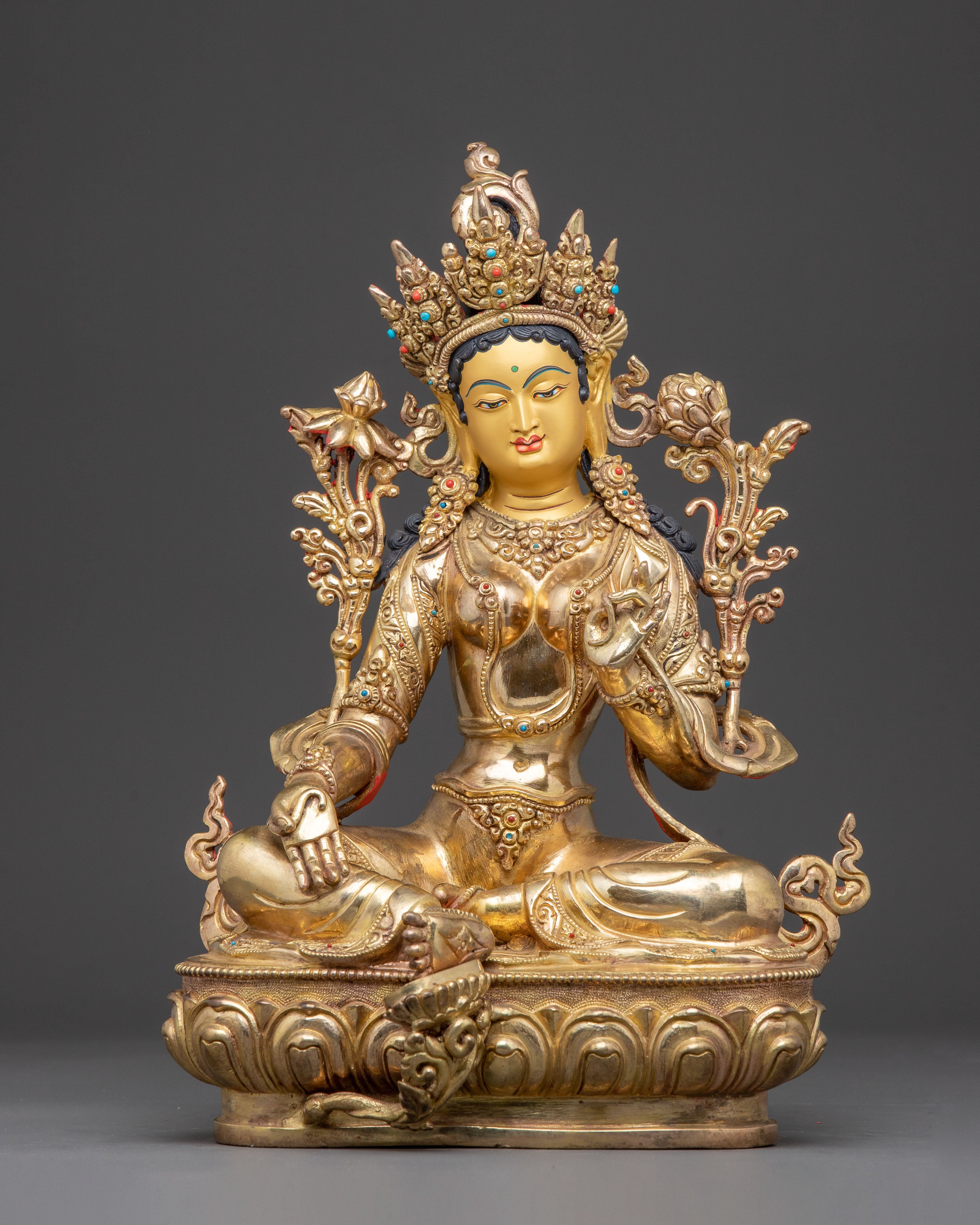 Green Tara Golden Statue: Mother of Liberation | Goddess of Compassion