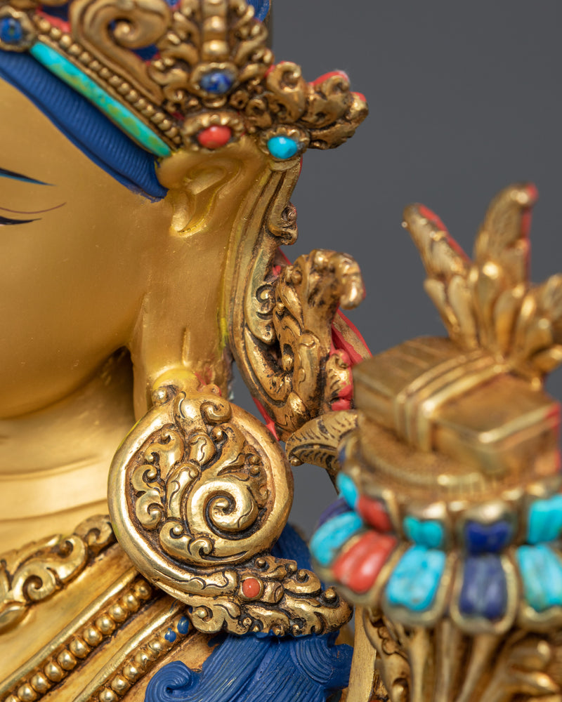 Bodhisattva Manjushri Gold Statue | Buddhist Bodhisattva Of Wisdom Sculpture