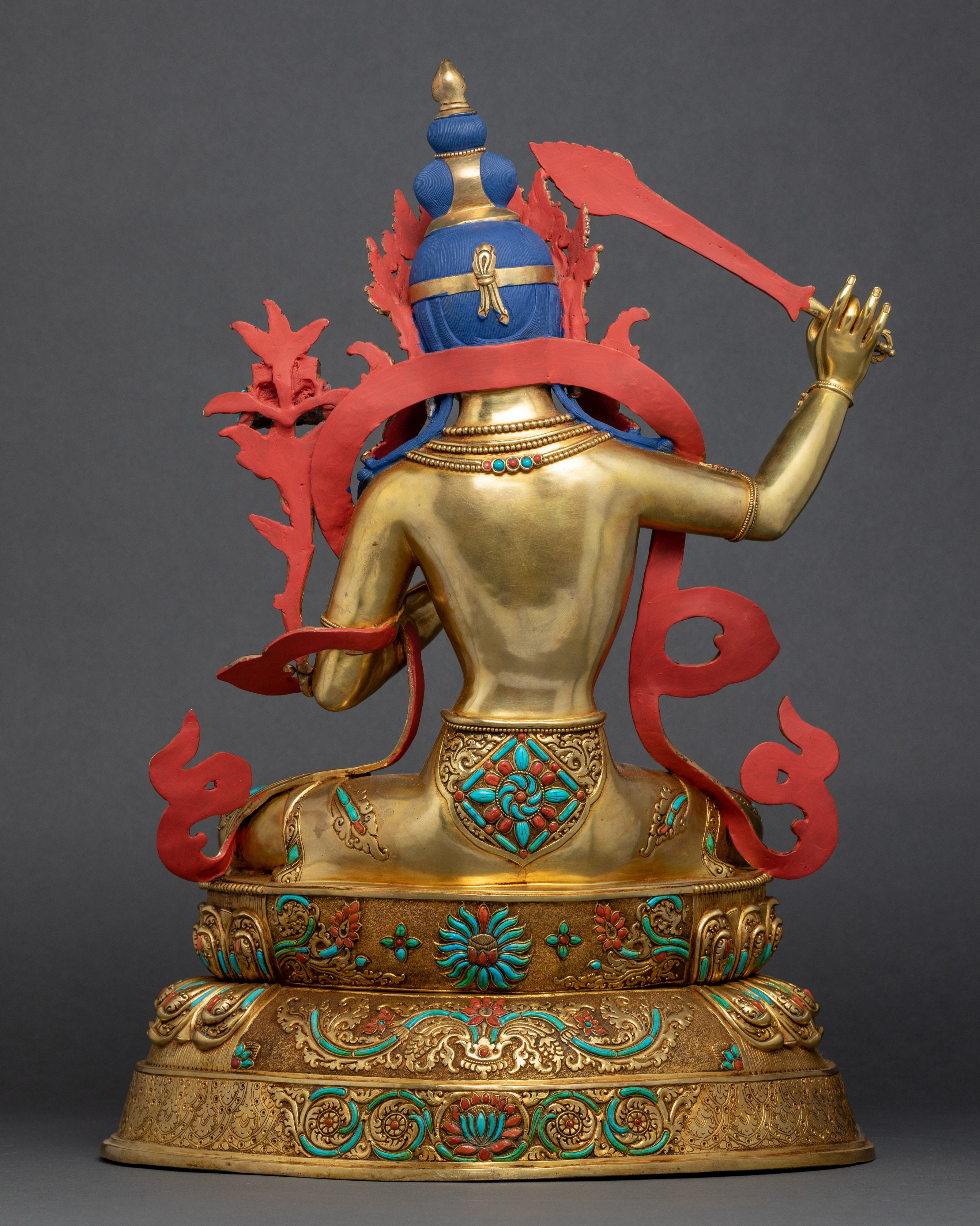 Bodhisattva Manjushri Gold Statue | Buddhist Bodhisattva Of Wisdom Sculpture