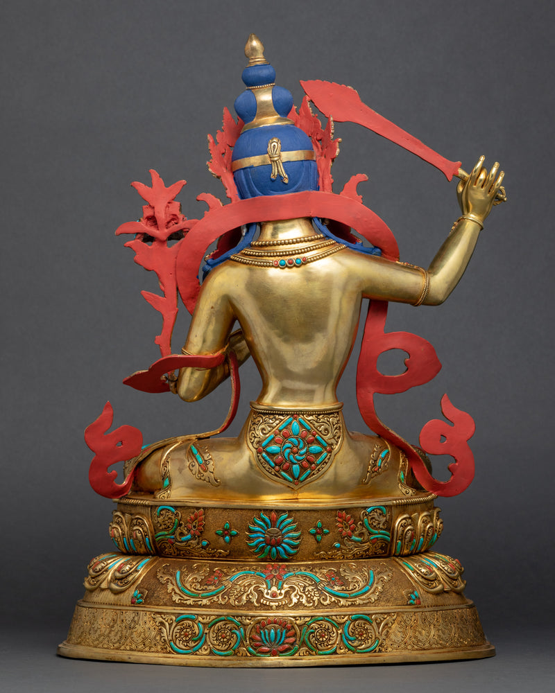 Bodhisattva Manjushri Gold Statue | Buddhist Bodhisattva Of Wisdom Sculpture