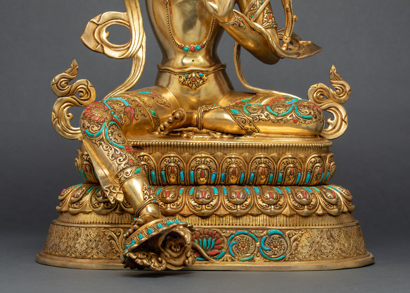 Bodhisattva Manjushri Gold Statue | Buddhist Bodhisattva Of Wisdom Sculpture