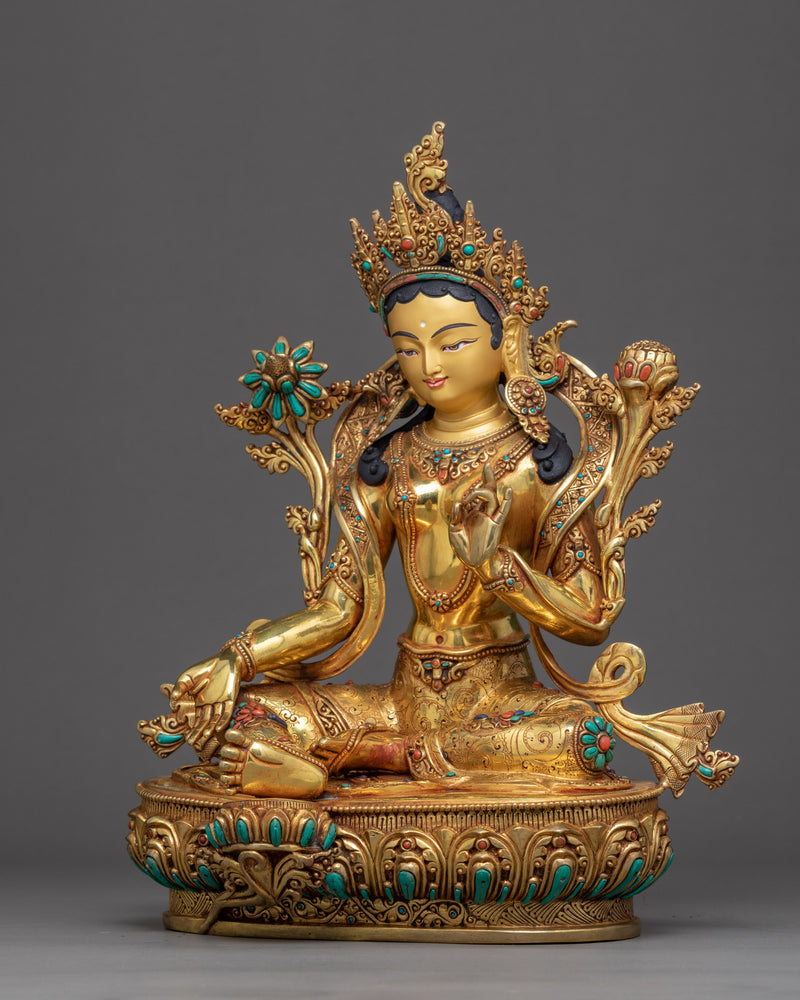 Female Buddha Statue | Green Tara | Traditional Buddhist Art