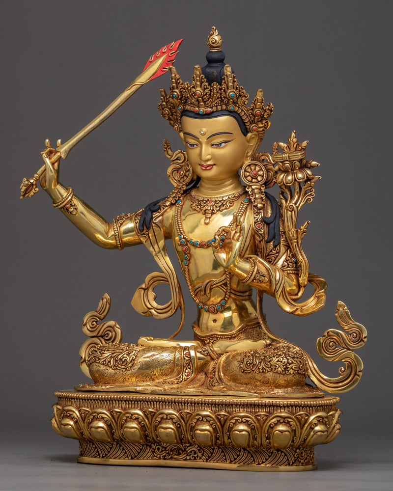 Manjushri Bodhisattva Art | Traditionally Hand Carved Tibetan Statue