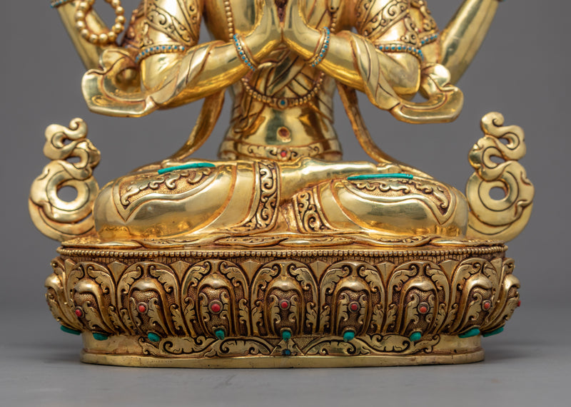 Chenrezig Gold Plated Sculpture | Traditional Himalayan Art