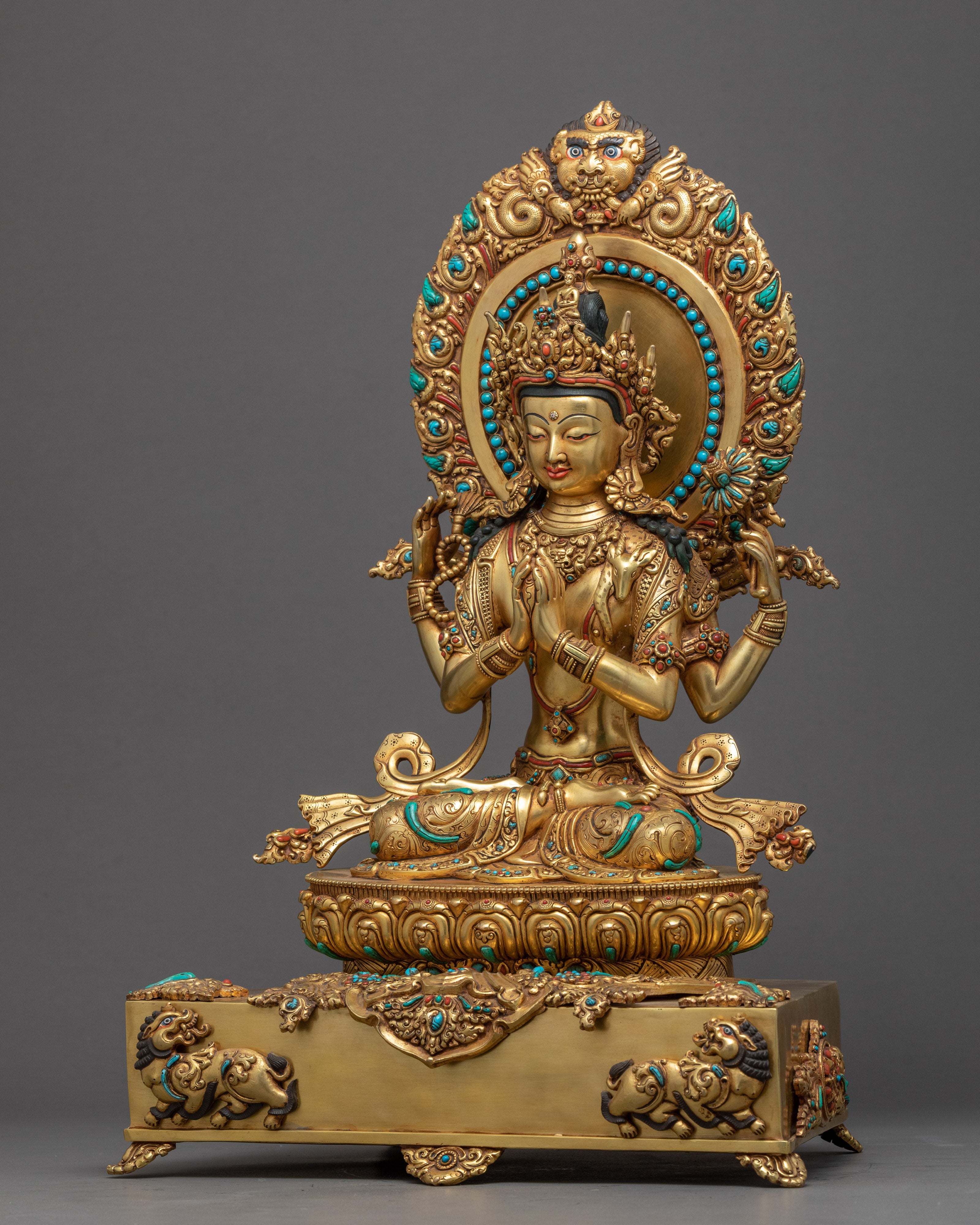 Chenrezig Throne Sculpture | Traditional Himalayan Art