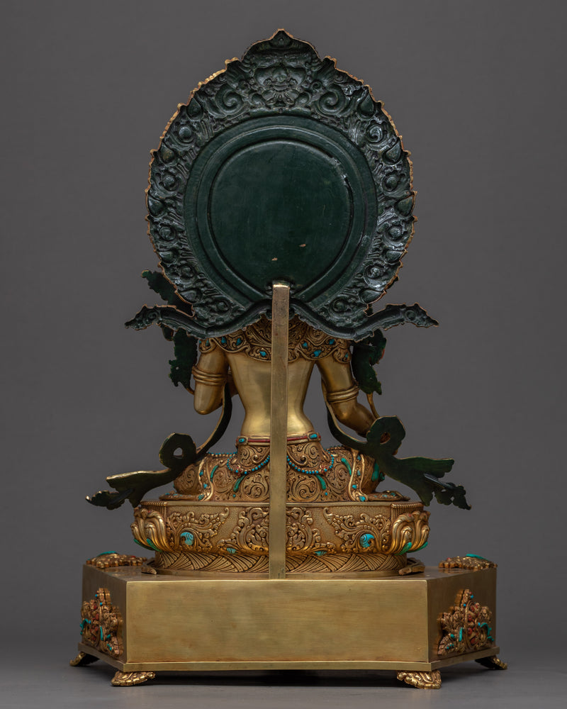Sculpture of Green Tara on Throne | Rare Himalayan Art