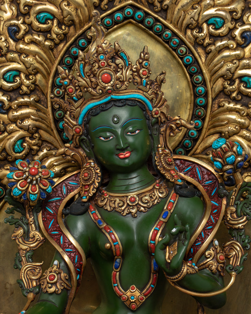 Green Tara Rare Throne Statue | Himalayan Hand-made Art