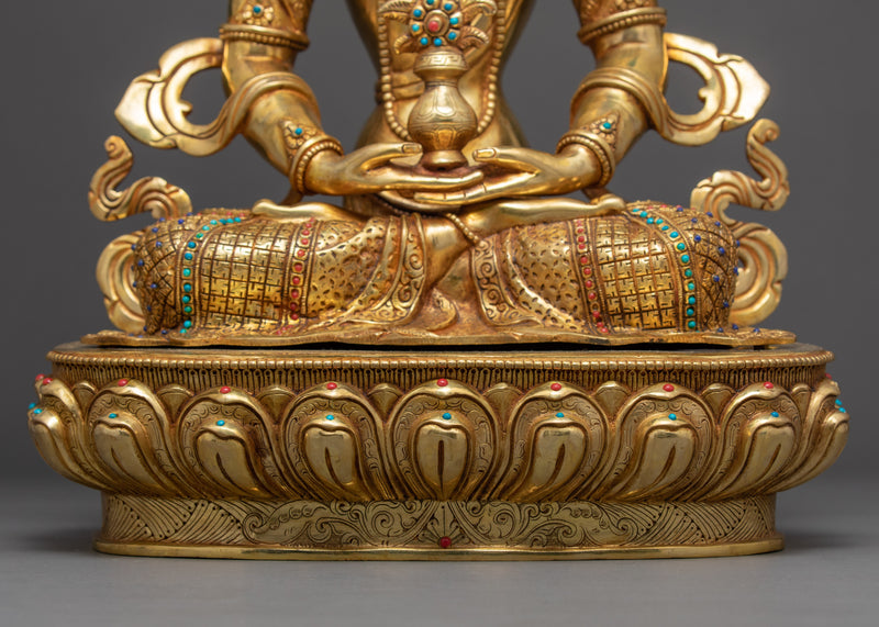 Long Life Buddha Amitayus Sculpture | Hand carved Gold Gilded Art