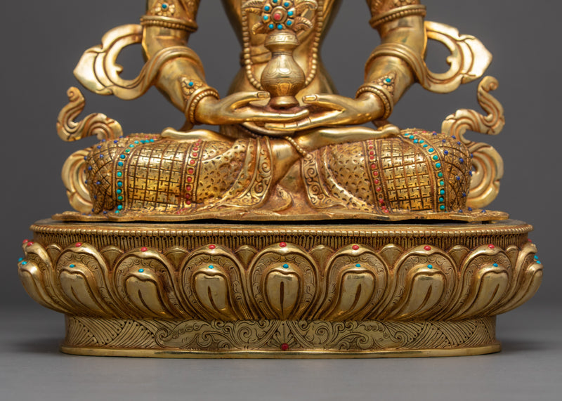Long Life Buddha Amitayus Sculpture | Hand carved Gold Gilded Art