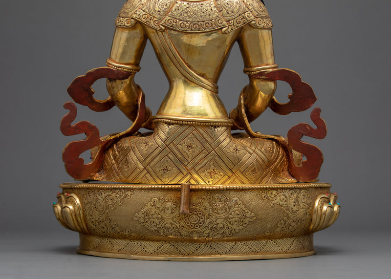Long Life Buddha Amitayus Sculpture | Hand carved Gold Gilded Art