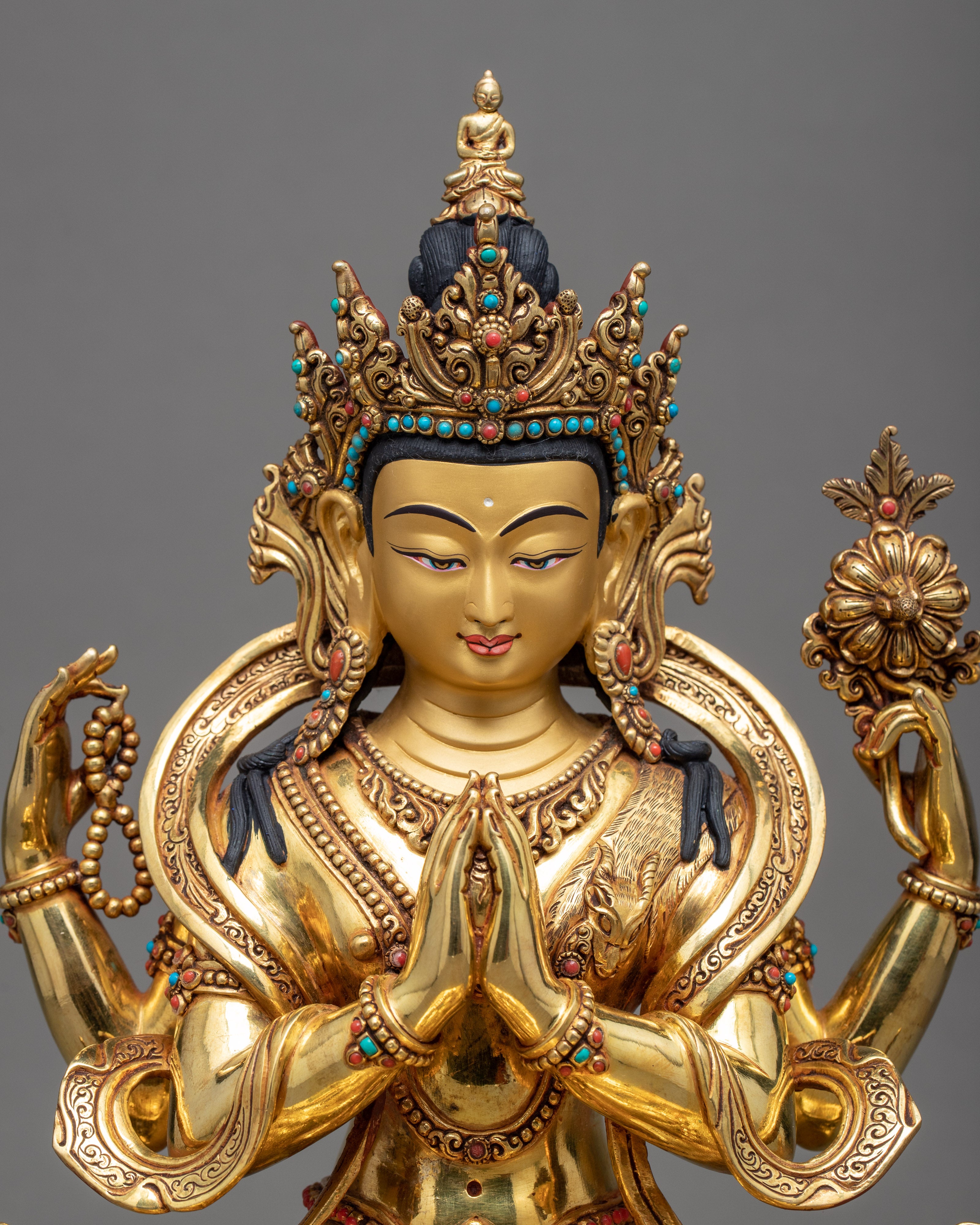 Chenrezig Avalokiteshvara Sculpture | 24k Gold Gilded Artwork