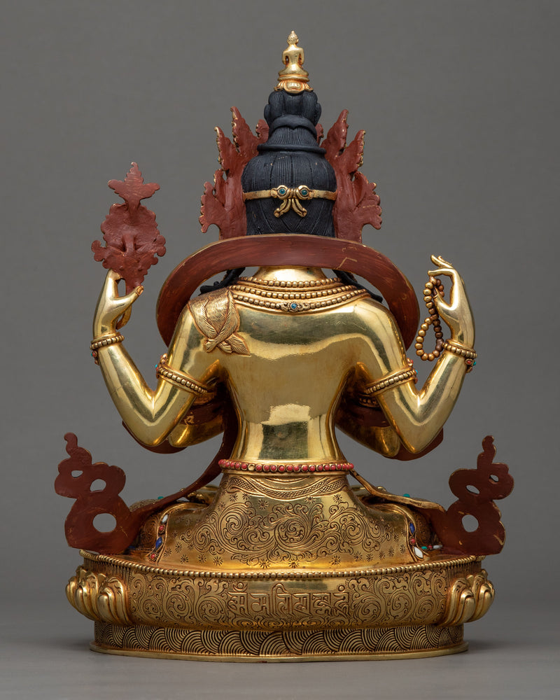 Chenrezig Avalokiteshvara Sculpture | 24k Gold Gilded Artwork