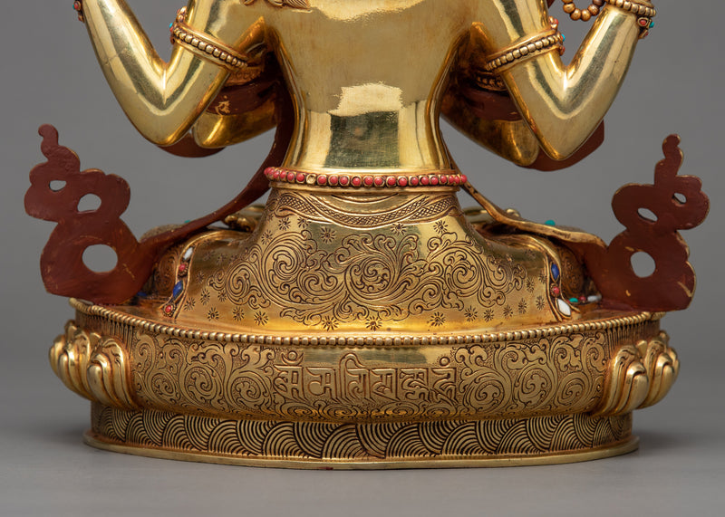Chenrezig Avalokiteshvara Sculpture | 24k Gold Gilded Artwork