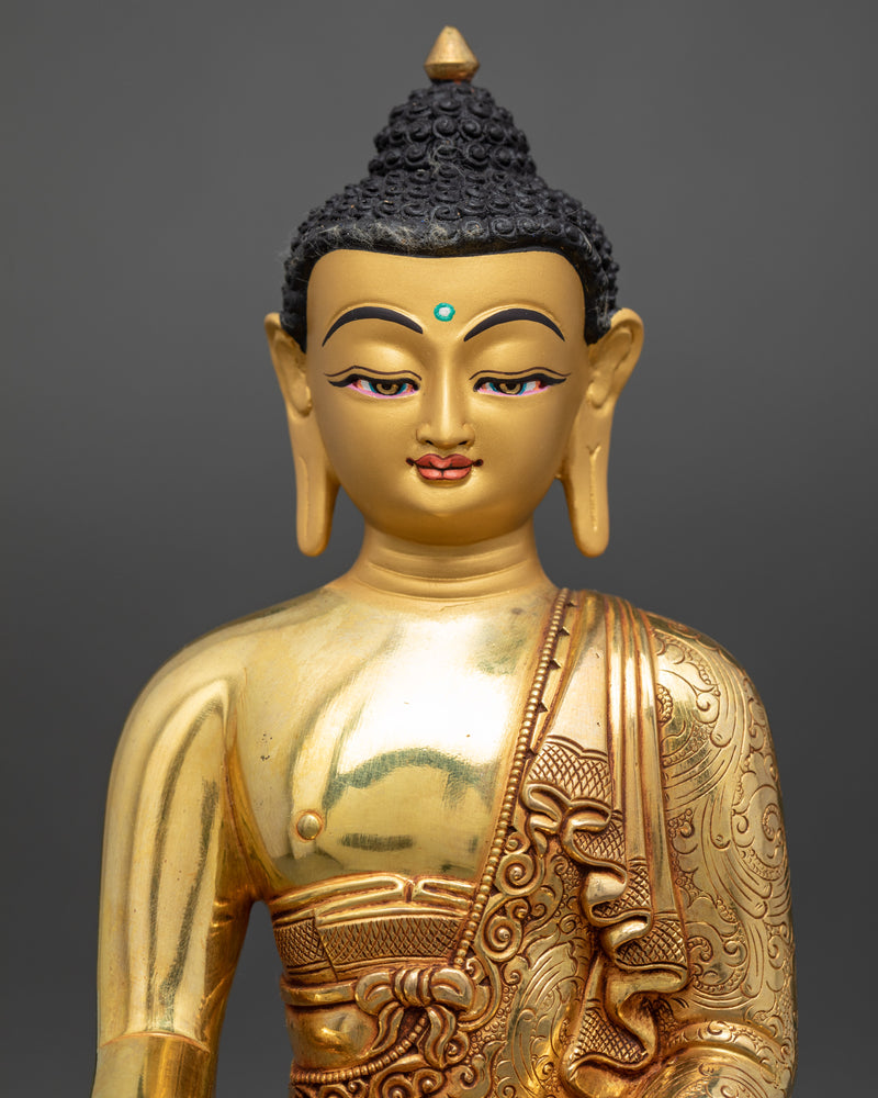 Shakyamuni Buddha Meditation Sculpture | Gold Plated Himalayan Art