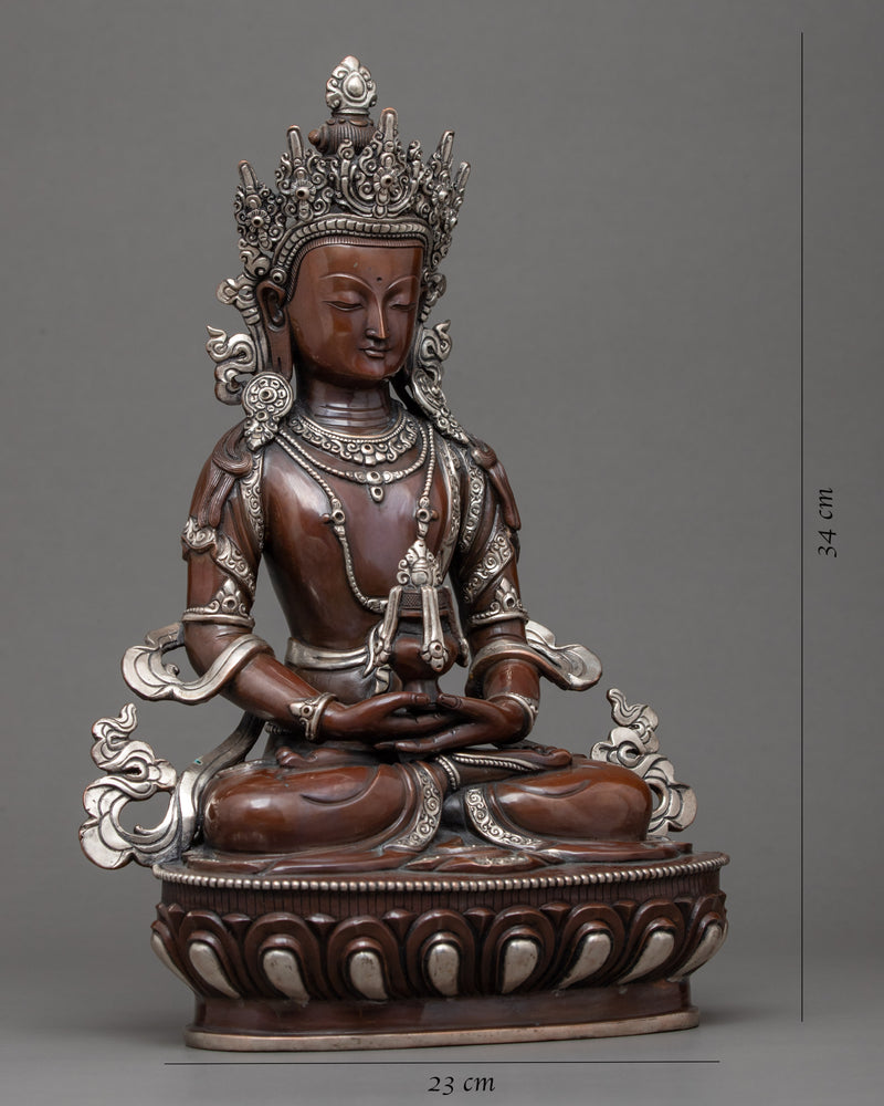 Buddha Amitayus Sculpture | Tibetan Art Plated with Silver